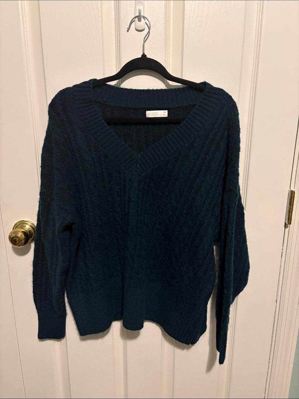 LC Lauren Conrad Teal Cable-Knit V-Neck Sweater
